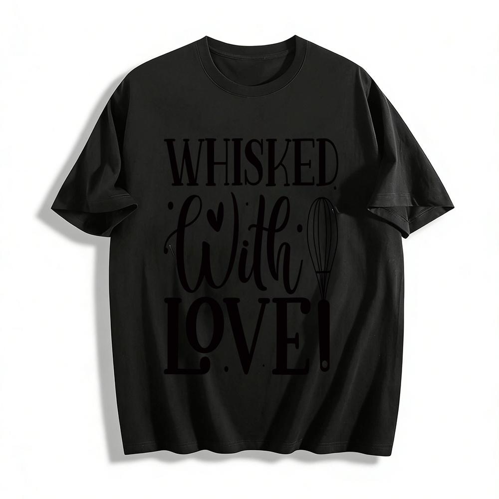 Whisked With Love Print Casual Short Sleeve Cooking Themed Tee Pure cotton T-shirt XXS