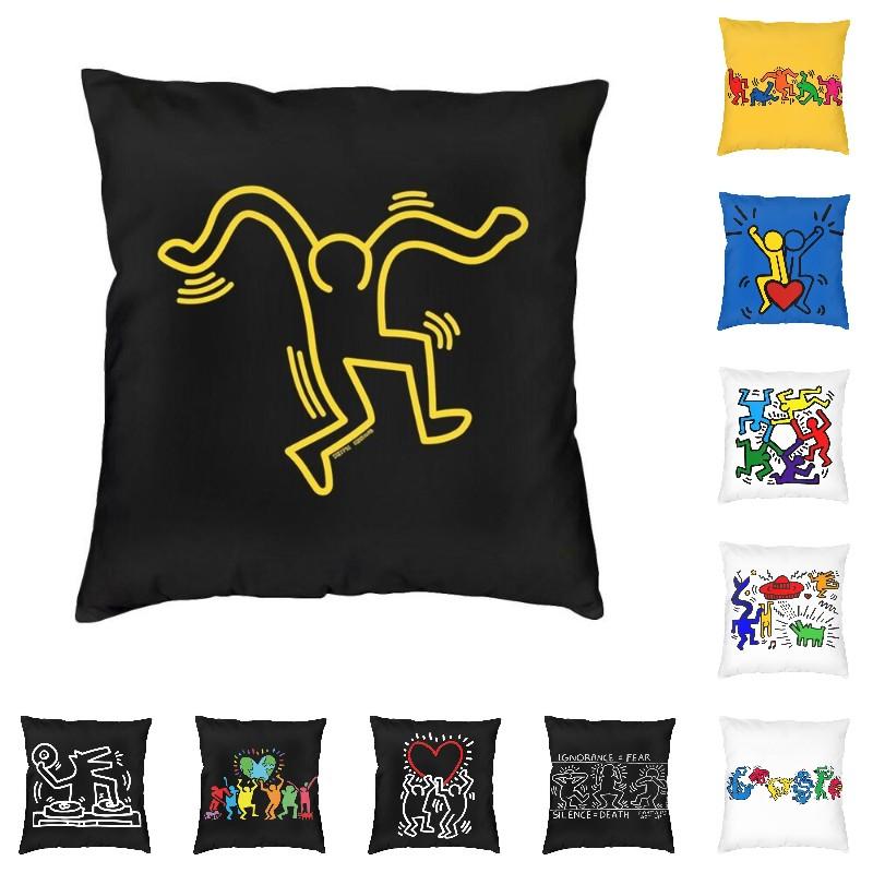 

Haring Crazy Dancer Graffiti Nordic Throw Pillow Cover Decoration Mickey Abstract Geometric Keiths Chair Cushion Pillowcases