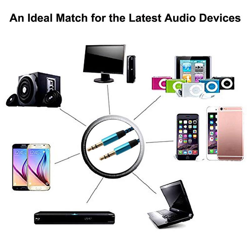 Multi-color Nylon Aux Cable Audio 3.5mm Plug Aux Audio Cable Line Cord For Speakers Cards CD MP3 Players Audio Cables 1 Meter