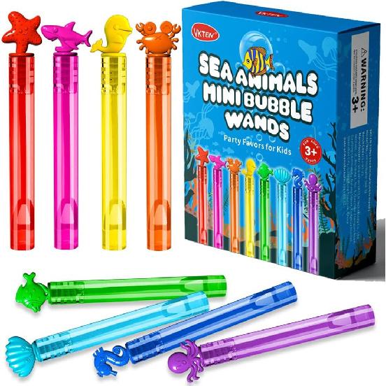 32Pcs Sea Mini Bubble Wands Assortment 8 Styles 8 Colors Bubble Party Favors for Kids, Bubbles for Kids, Themed Birthday Party Favors, Classroom