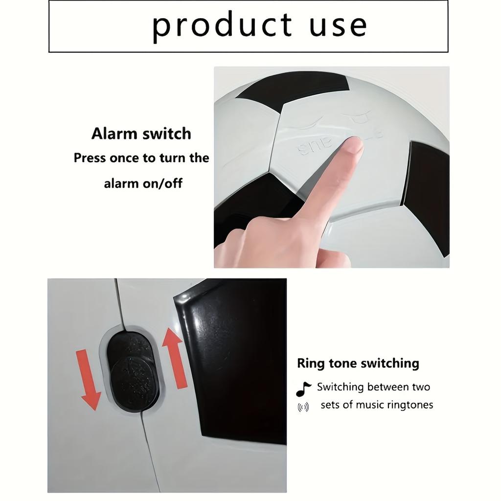 1pc Soccer-Themed Alarm Clock with Vibrant Soccer Ball Design - Sporty White ABS Plastic, Battery-Powered, Alarm & Music Ringtones