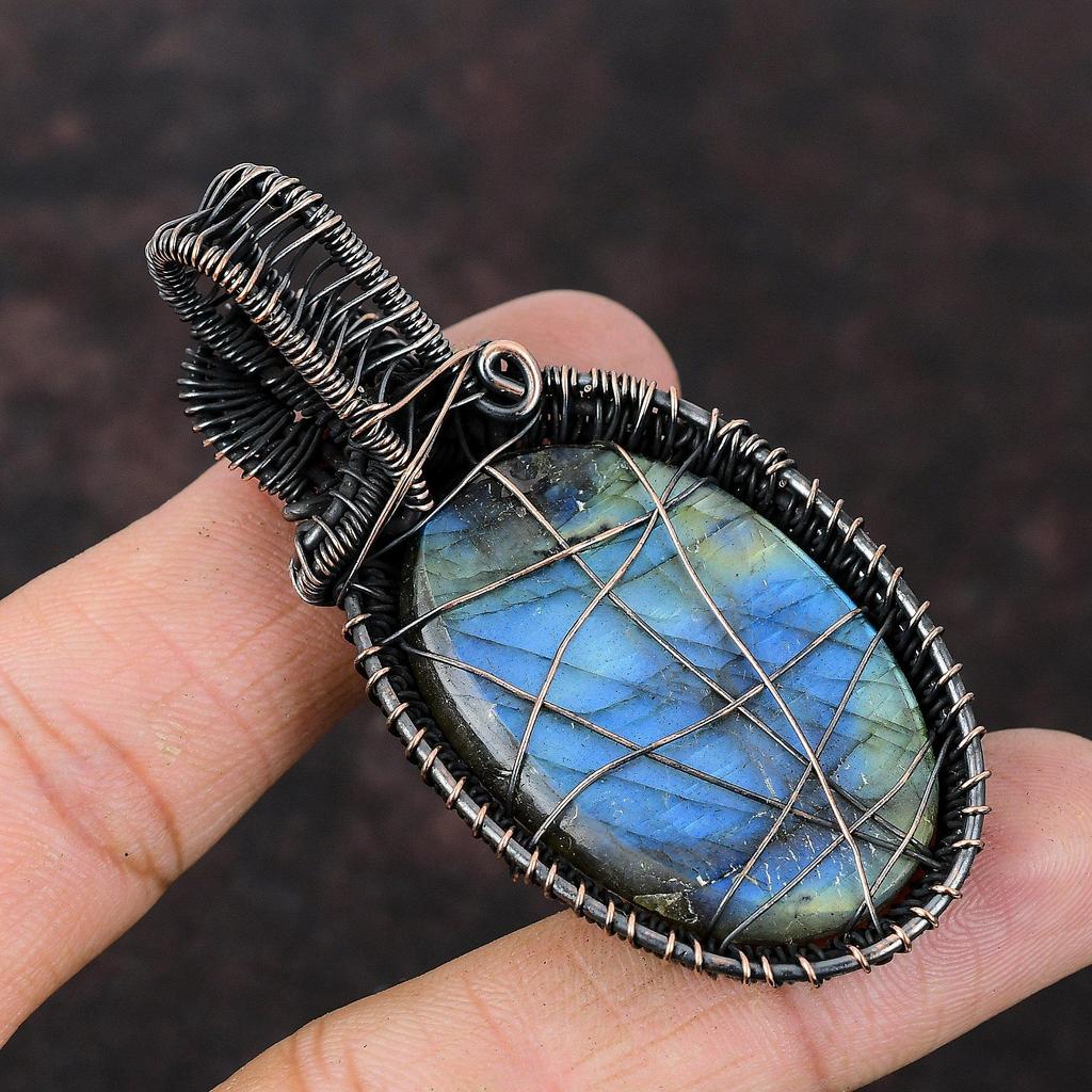 Labradorite Pendant Copper Wire Wrapped Pendant Handmade Jewelry Natural Gemstone Pendant Unique Copper Design Jewelry Labradorite Pendant
