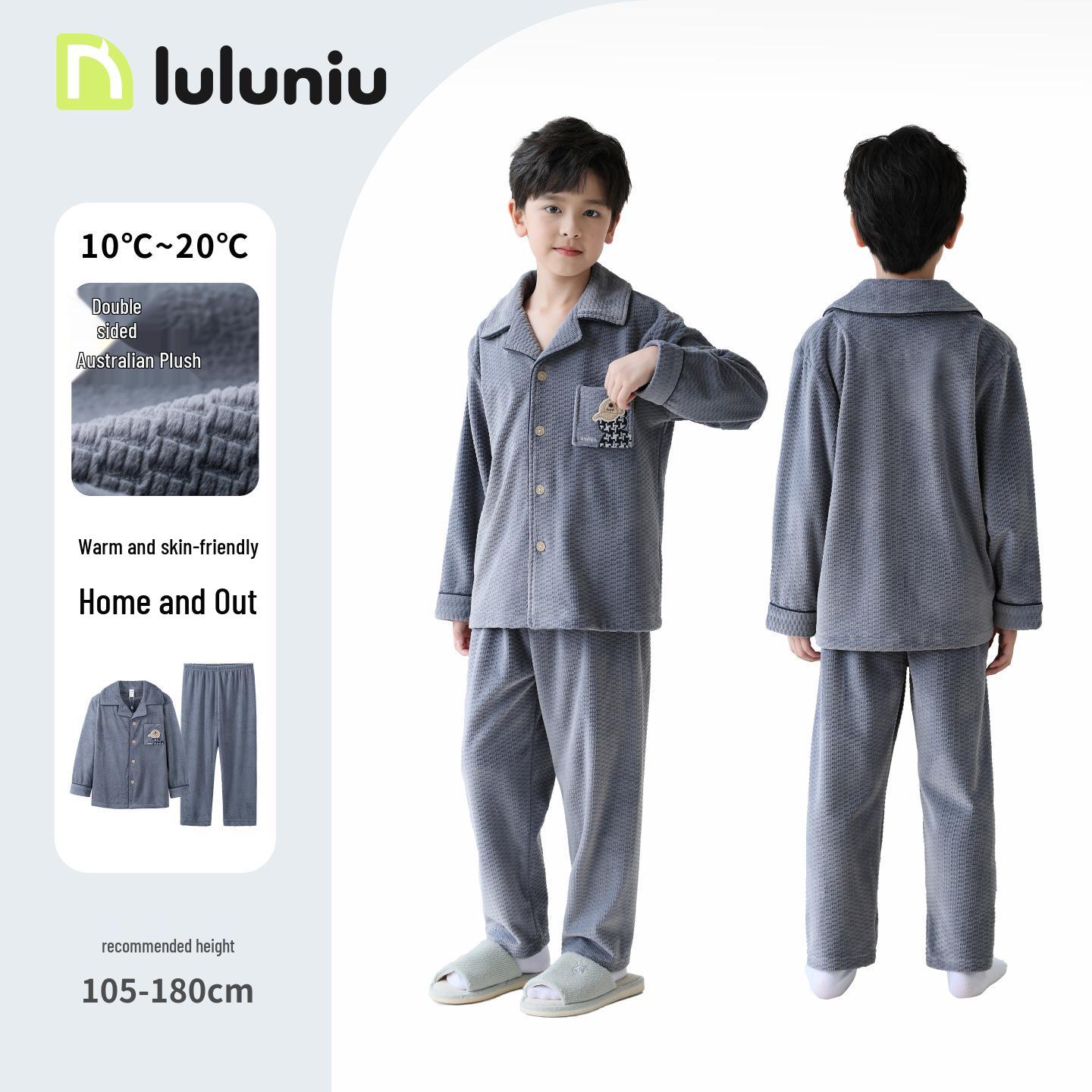 

Lulu Cow Boys Осенне-зимняя теплая велюровая пижама - для детей среднего и старшего возраста (2025 Новый) 110cm (8 for 105-115cm height)