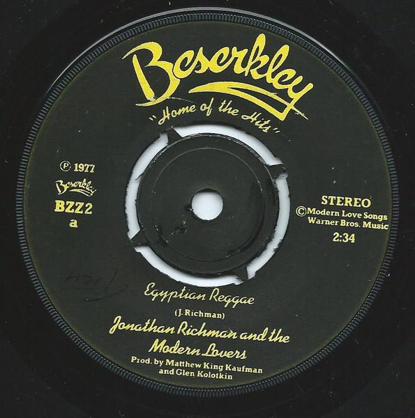 

7inch Record JONATHAN RICHMAN, MODERN LOVERS - Egyptian Reggae BZZ2 Beserkley 1977 UK Rock Used