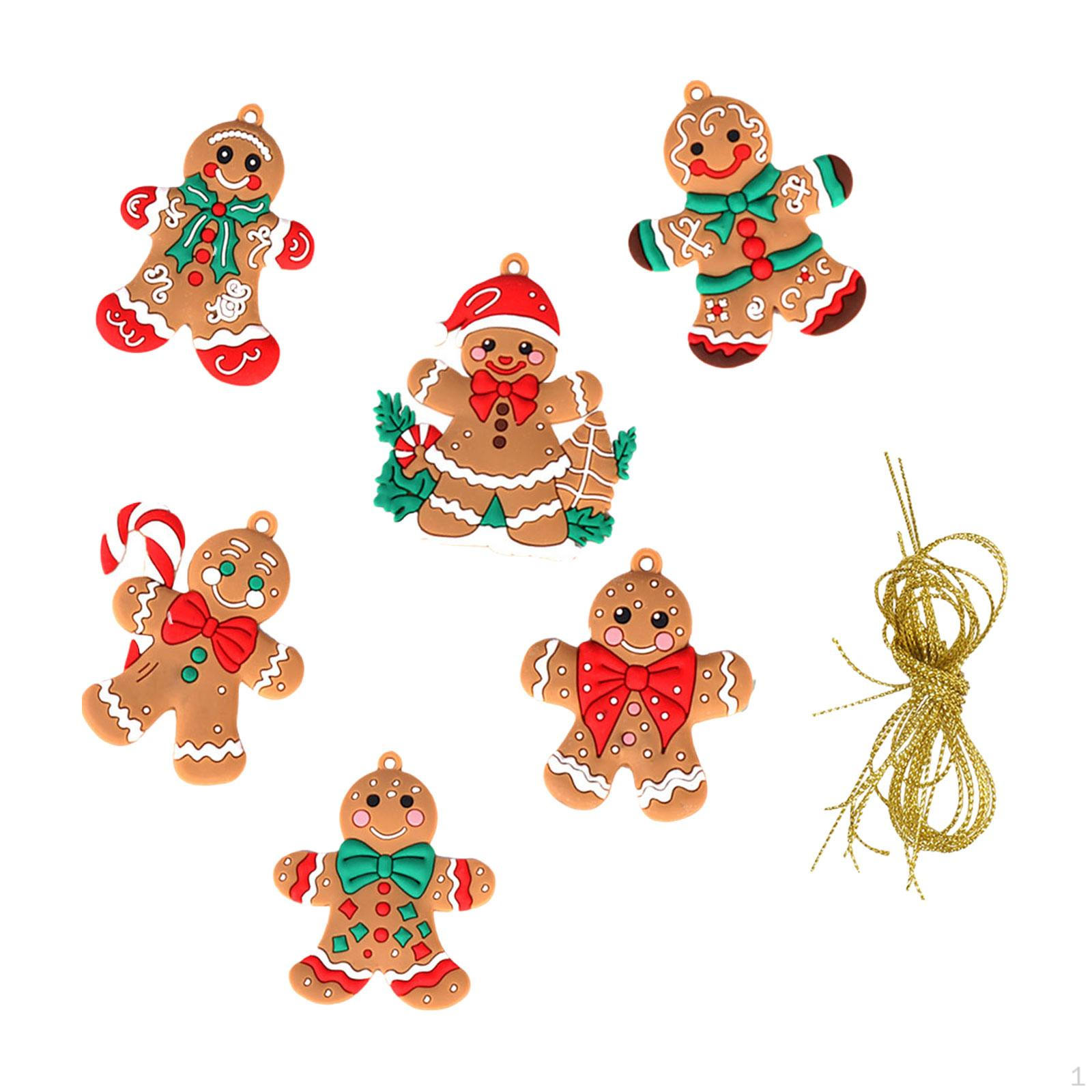 

Рождественские подвесные украшения, декор для елки, макет сцены с веревкой, подарок, праздник 6pcs gingerbread man