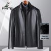 Futing Men's Padded Lambskin Leather Jacket with Mink Fur Collar