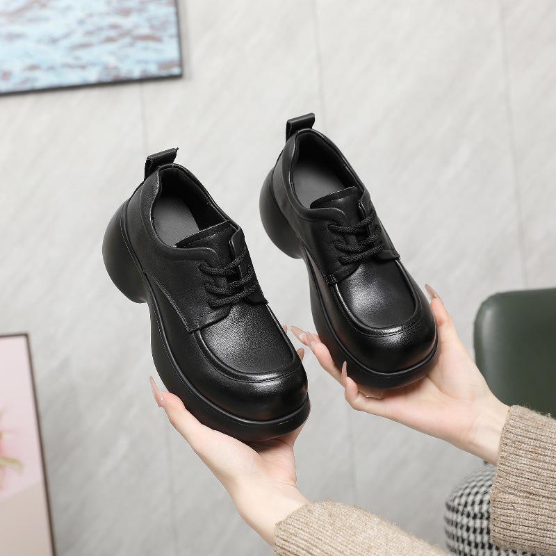 

Женские дышащие лоферы из натуральной кожи - Мягкая подошва, Удобные, Ручной работы, Повседневная обувь из коровьей кожи первого слоя на осень 37 чёрный