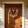 Guirlanda de Outono Para Porta Halloween Flores Caveira Abóbora Decorações, Placa Pendurada de Boas-Vindas em Forma de Coração, Cabide Decorativo de Placa Retro Feliz Rosa para Porta da Frente,