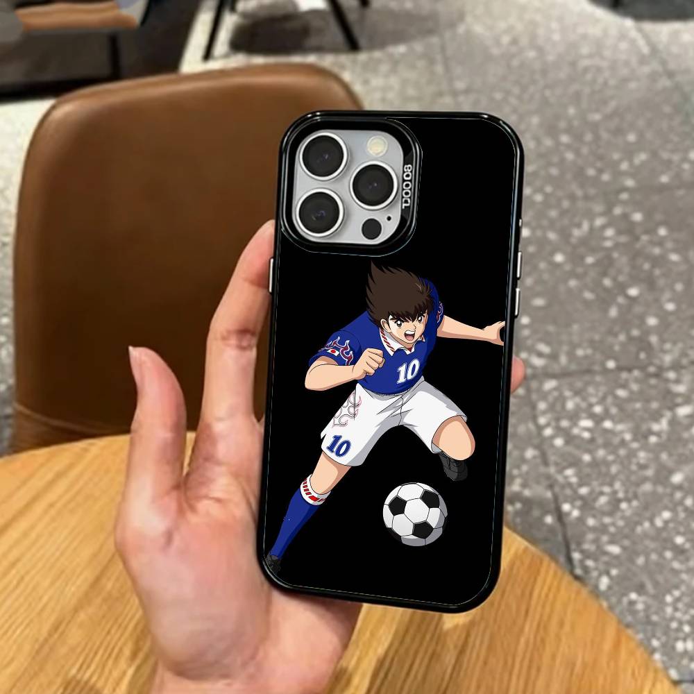 Anime C-captain T-tsubasa Phone Case For iPhone17,16,15,14,13,12,11 Plus,Pro Max Colored Silver Plated Inside Cover