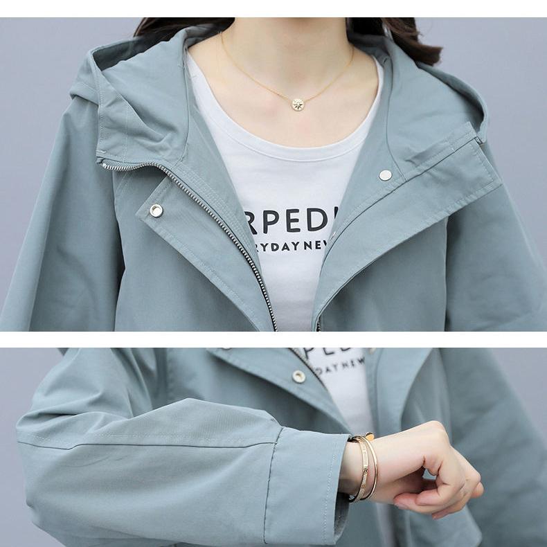 Spring and Autumn Women's Mid-length Trench Coat Hooded Zipper Tie-in Jackets British Style Loose Coats Women's Clothing