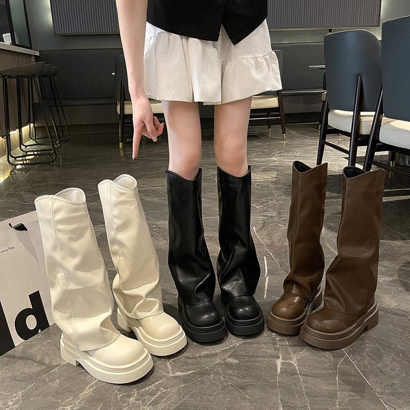 Fashion retro British style thick heel platform Martin boots women's 2025 summer versatile new trouser tube boots short boots