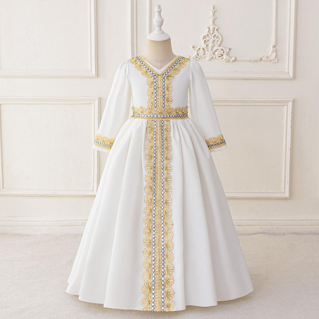 Middle East Cross-Border Pleated Evening Dress for Little Girls - Hot Stamped Princess Party Robe