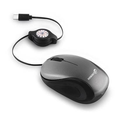 ELRCDNOX Kompakte Kabelmaus mit einziehbarem leisen Typ-C-Kabel, kompatibel mit und Grau, Design, Optisch, Leicht, Beidhändig, Laptops,