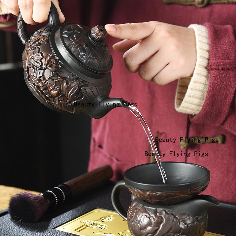 Purple Pottery Teapot Tea Cup Ceremony accessories Kung Fu Tea Set Pure Handmade Teapot Teapot for Tea Puer Kettle,