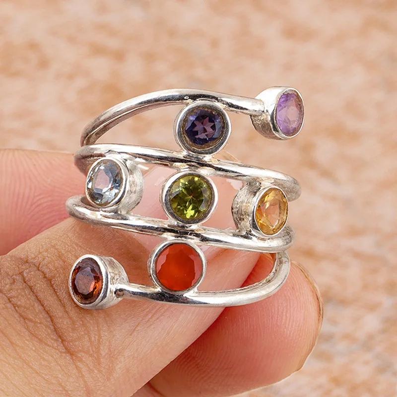 2026 New European and American Colorful Zircon Ring Women s Colorful Zircon Eye Catching Design Wrapped Multi Layer Line Zircon 6