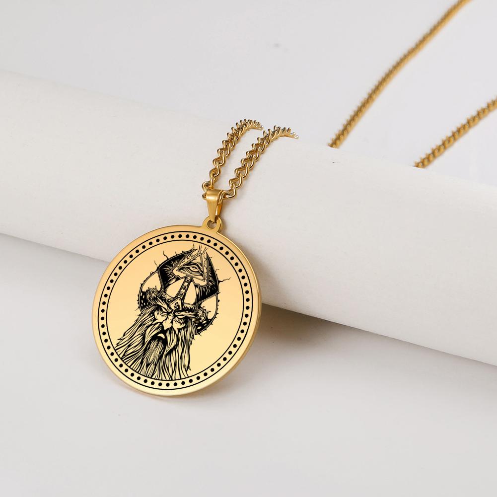 Viking Axe Helmet Pendant Tomahawk Necklace Odin Raven Slavic Amulet Norse Warrior Mythology Stainless Steel Jewelry