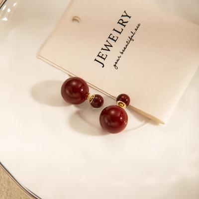 Ankola Red Double-Sided Pearl Earrings, Autumn And Winter Port Style Light Luxury Retro Front And Rear Two Earrings Women