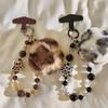 Vintage Personalized Fur Ball Pendant Leopard Print Bead Bracelet Suitable For Universal Ccd Headphone Keychain