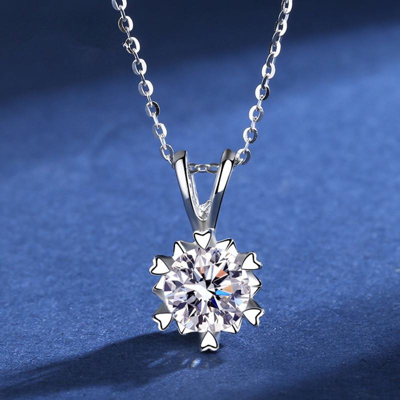 Brilliant Cut Diamond D Color 1 Carat Moissanite Snowflake 6 Prong Necklace 100% 925 Silver Valentine's Day Gift Women Jewelry