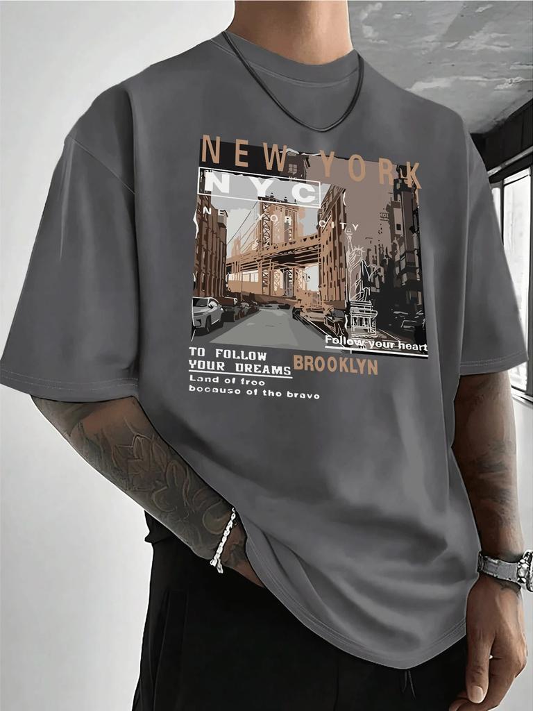 Mens Casual Cotton Streetwear Street View of Brooklyn New York High Quality ClothingTrendyTShirt 100Cotton T Shirt