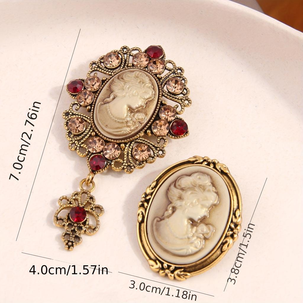 Two-Piece Set Bohemian Luxury Palace Style Embossed Beauty Head Ladies Brooch Suitable for Banquets, Weddings And Daily Wear