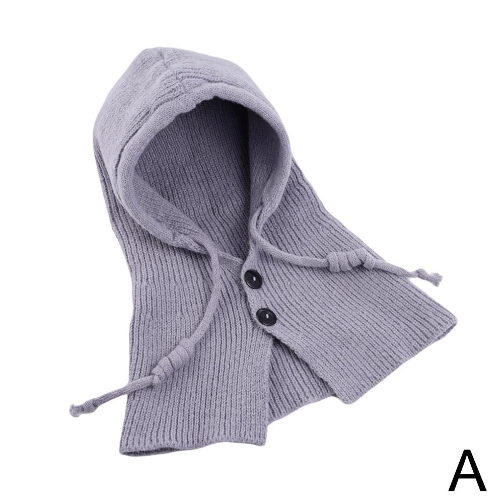Winter Fashion Knitted Hooded Hat Women Grey Neck Cover Balaclava Beanies Korean Trend Y2k Wool Pullover Hat