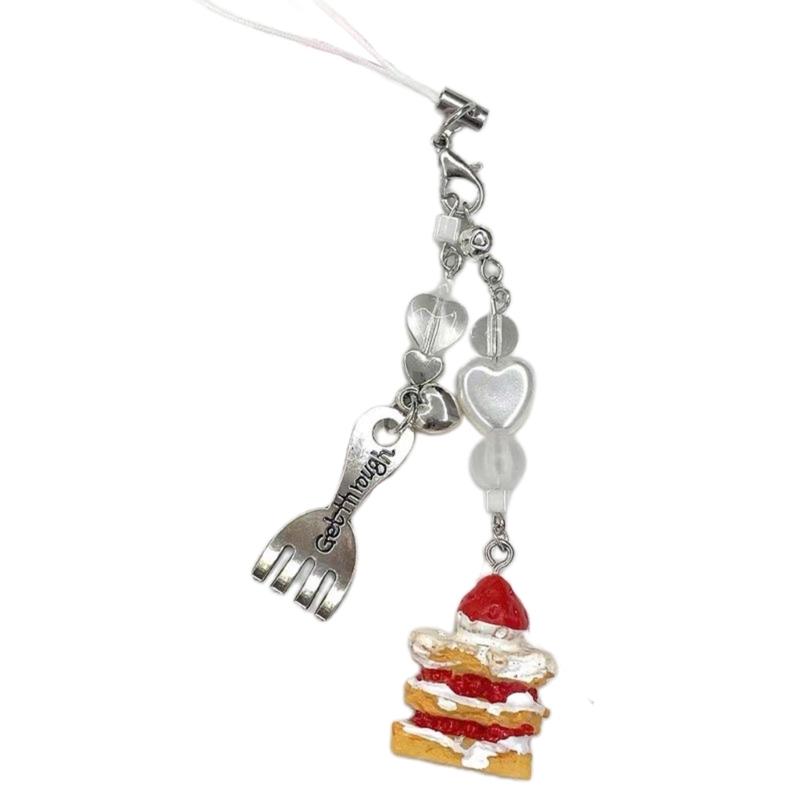 Dessert Keychain Lanyard Cake Spoon Phone Chain Lanyard Y2K Dessert Keychain