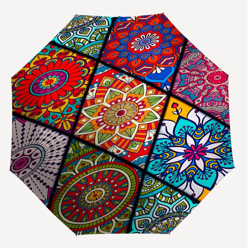 1PC Mandala PatternsAutomatic Open/Close Umbrella with Windproof, 8-Rib Sturdy Canopy, Durable Ribs, Fashionable Design, Outdoor Accessory, Fun Prin,