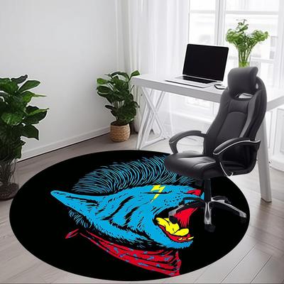 1pc Panther Rocker Office Round Area Rug, Indoor Mat Suitable For Office, Under Office Chairs Bedroom Living Room Home Decor, Room Deco