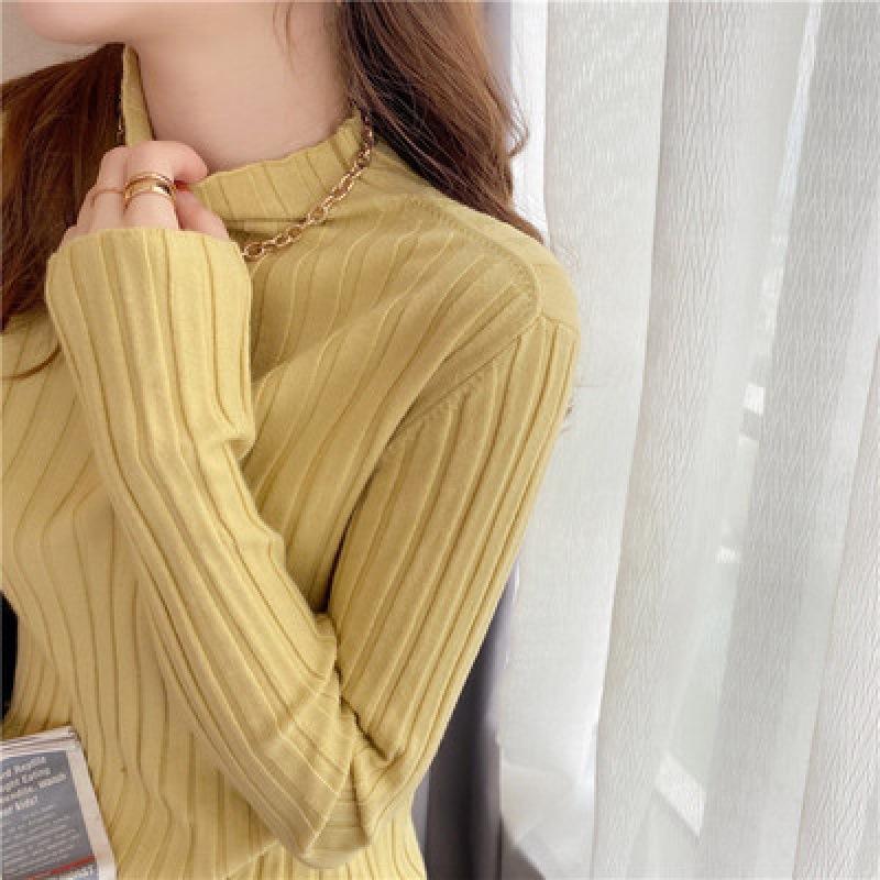 Pit Strip Half Turtleneck Bottom Shirt with Sweater Female Autumn and Winter White Chic Top Black Sweater