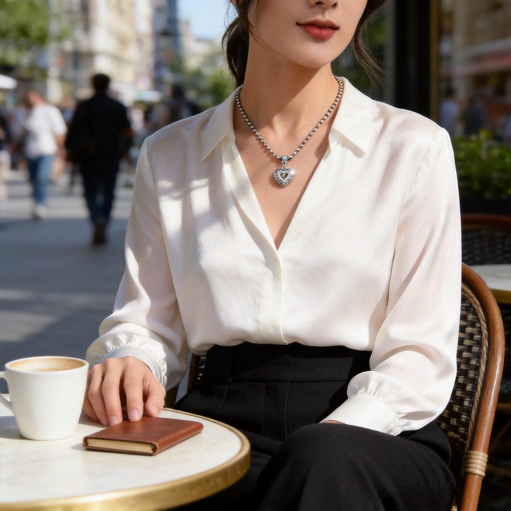 Fashion Heart Shaped Titanium Steel Necklace With Rhinestone Pendant For Women