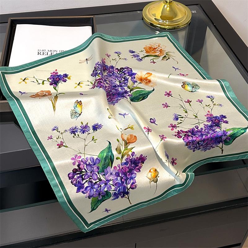 

100% шелковый шарф с цветочным узором в виде лотоса – квадрат 53 см для женщин 53x53 cm