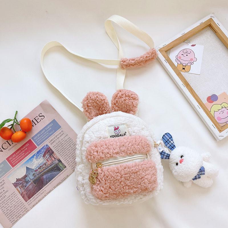 Juxingda Adorable Plush Children's Backpack Soft Lambswool Bunny Keychain Design For Boys And Girls