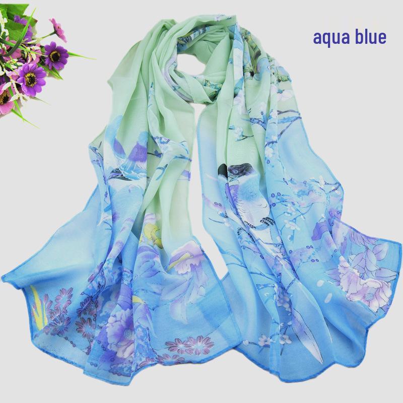 Frühlings Herbst Blumen Vogel Chiffonschal: Sonnenschutz Chinesischer Stil XQ06