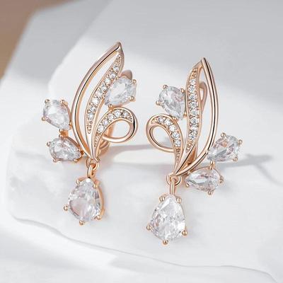 Fashion Golden Earrings Jewelry Vintage Luxury Zircon Flower Dangle Earrings for Women Party Wedding Jewelry Women Elegant Accessories
