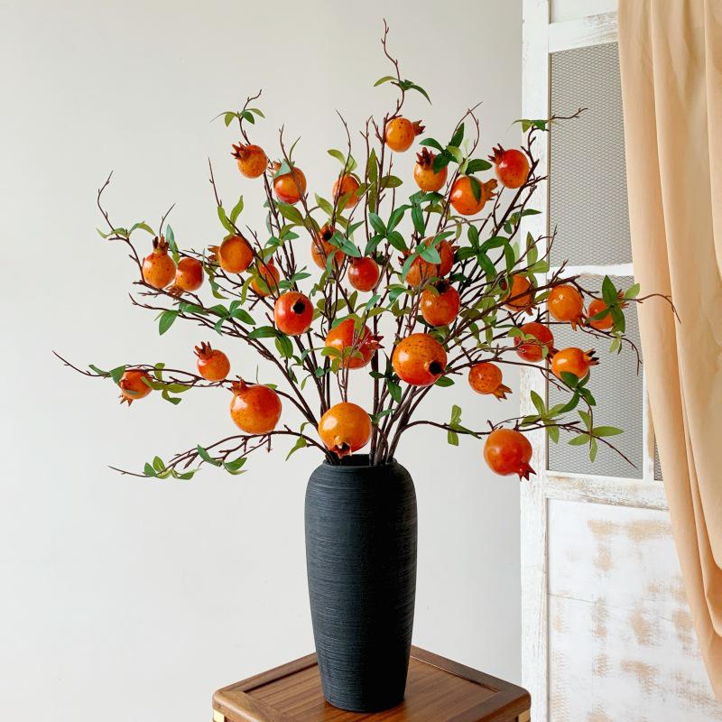 Pomegranate & Persimmon Fruit Tree Branch Bouquet: Artificial Floral Decoration for Living and Dining Rooms