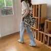Fashionable Beige Leopard Print Canvas Tote Bag - Large Capacity Shoulder Handbag for Female Students