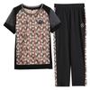 Summer 2023 Women's Mesh Splicing Short-Sleeve Cropped Pants Set - Fashionable Large Size Mother's Suit
