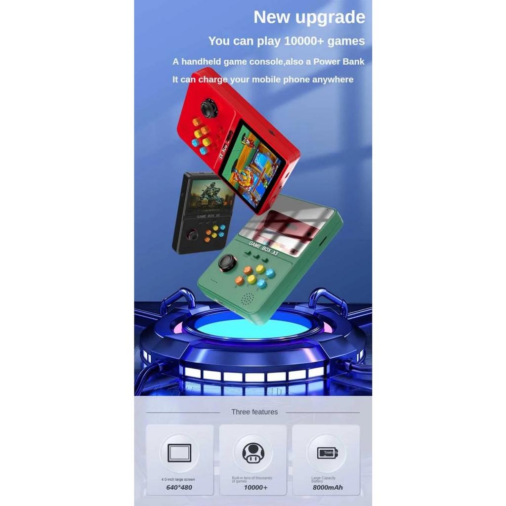 X5 Retro-Handheld-Spielkonsole, X5 Game Power Bank, tragbare Power Bank, 8000 mAh Kapazität, 4 Zoll, Soft Light-Farbbildschirm, über 10000 Spiele