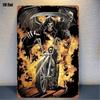 Tin Sign  Metal Poster Vintage Skeleton Rider Motorcycle Flames Wall Art Decor Halloween Party Garage Bar Man Cave Plaque Clas