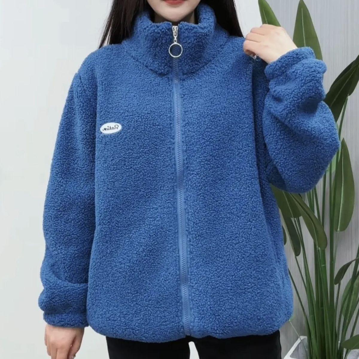 

Жіноче зимове бавовняне пальто з підкладкою з овечої вовни, зі стійкою, однотонна куртка, що омолоджує 3XL (120-130 kg)