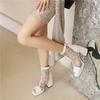 FOREADA Women Sandals Peep Toe Thick High Heels Zippers Platform Hollow Jazz Dance Boots Ladies Fashion Shoes Summer White 46