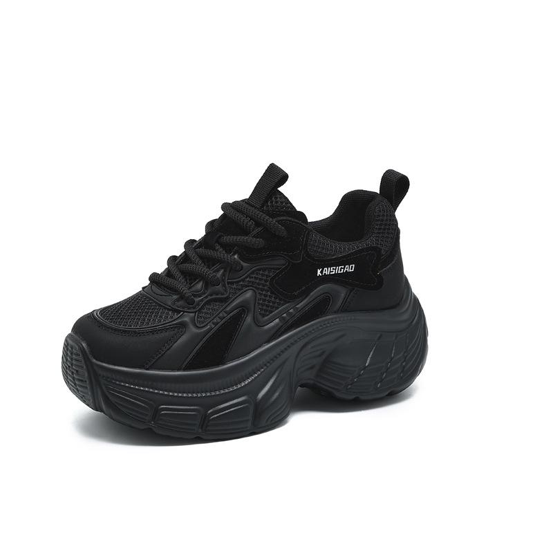 Height-increasing Dad Shoes Women's 2025 New Autumn Leather Thick-soled Mesh Breathable Little White Shoes Small Casual Women's Shoes