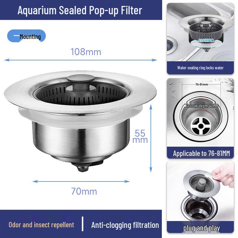 Stainless Steel Kitchen Sink Pop-up Drain Strainer