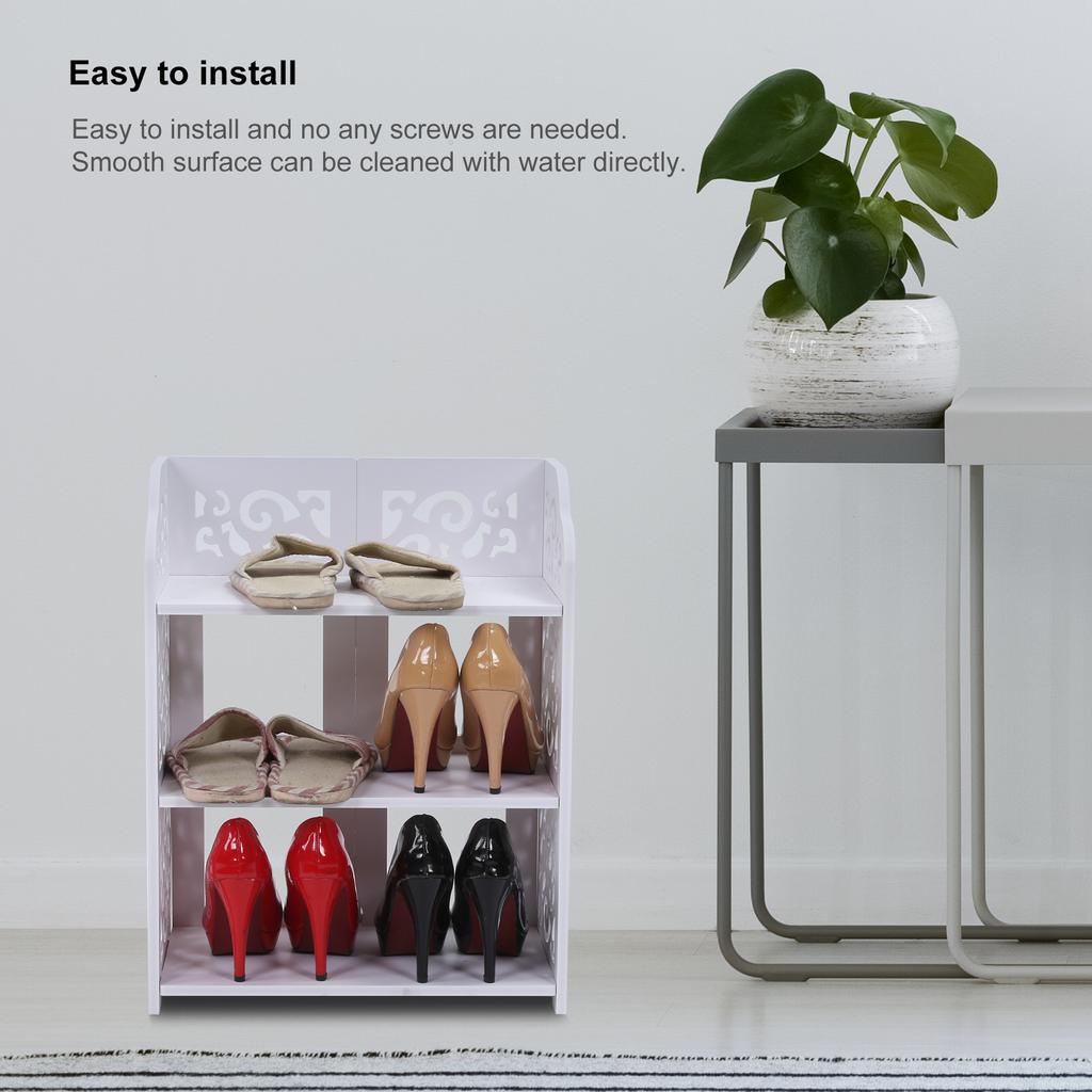 3 Tiers White Hollow Out Shoe Rack Stand Storage Organiser Shelf 60cm Hollow Shoe Rack Household Supplies Shoe Holder Shoe Shelf