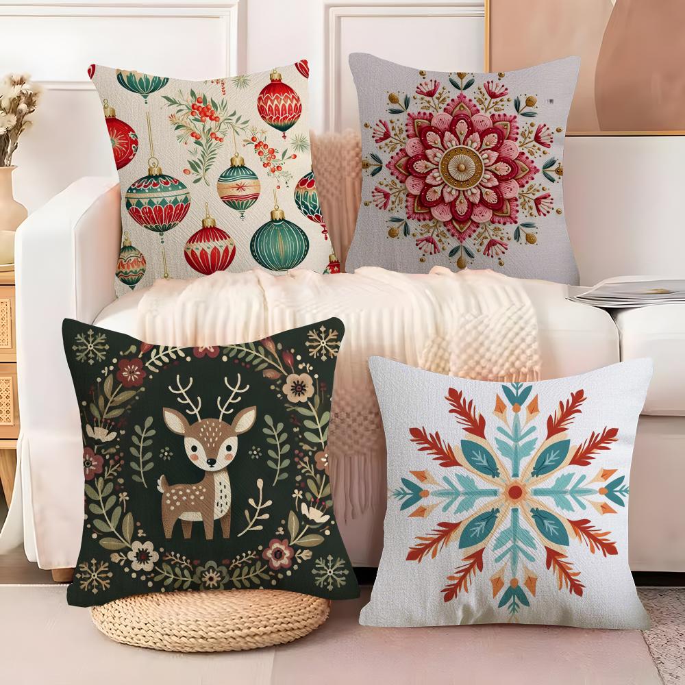 Classic Snowflake Animal Print Pillow Case Cotton Linen Fabric Square Zipper Pillowcase Home Decorative Living Room