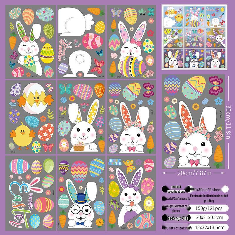 Easter Cartoon Rabbit & Egg Window Glass Stickers for Refrigerator & Cabinets