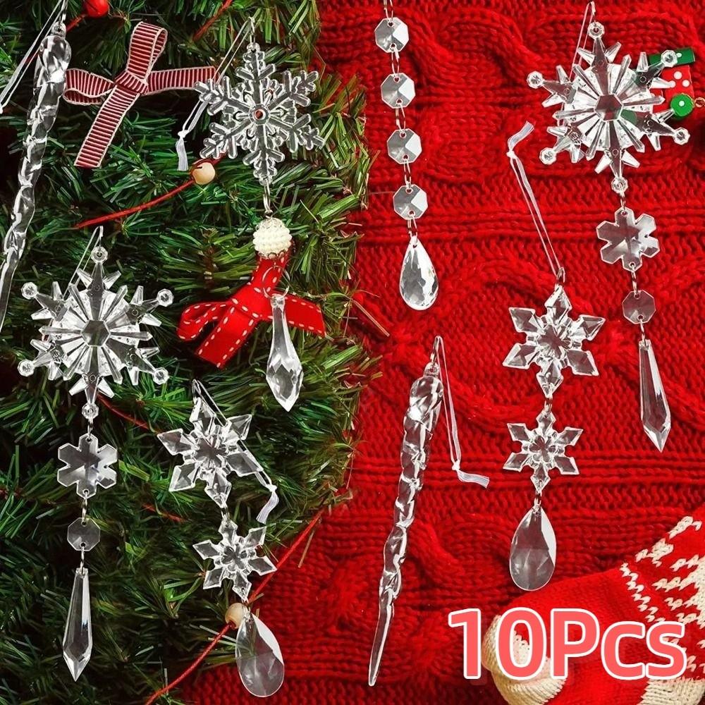 10Pcs Decorative Acrylic Christmas Tree Ornaments Christmas Snowflake Icicle Pendants For Xmas Tree
