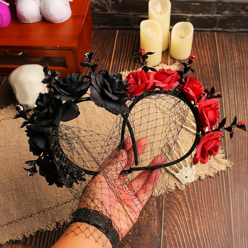 Halloween Hair Accessories Dark Style Veil Halloween Costumes Headdress Cosplay Crown Party Headband Holiday Accessories Black/Red