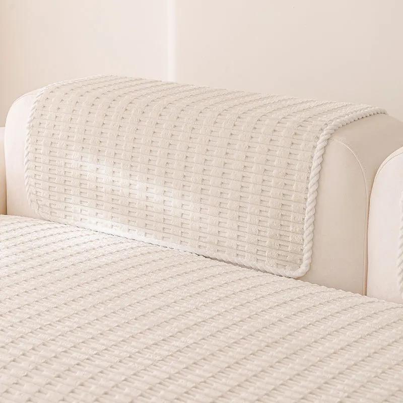 Edge-wrapped Solid Color Non-slip Sofa Cushion Winter Warm Anti-cat Scratch Sofa Cover New Cream Style Sofa Cushion